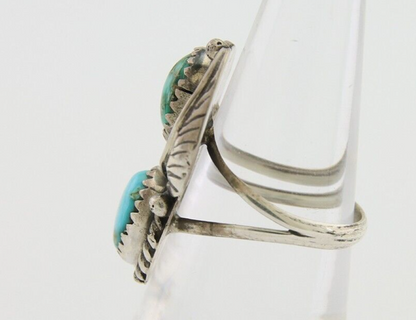 Navajo Ring 925 Silver Natural Blue Green Turquoise Signed MC C.80's