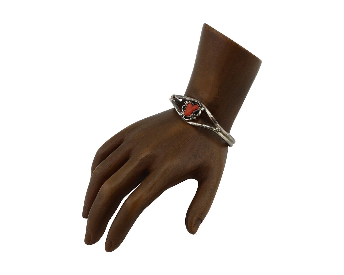 Navajo Bracelet 925 Silver Natural Red Coral Native American Artist C.80's
