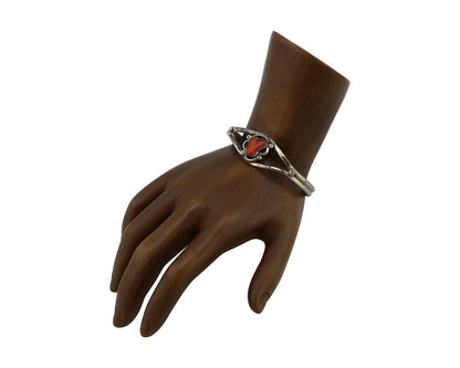 Navajo Bracelet 925 Silver Natural Red Coral Native American Artist C.80's