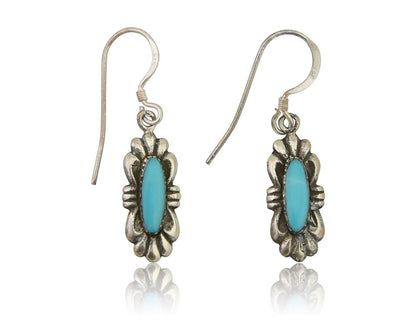 Navajo Dangle Earrings 925 Silver Blue Turquoise Artist Signed Square C.80's