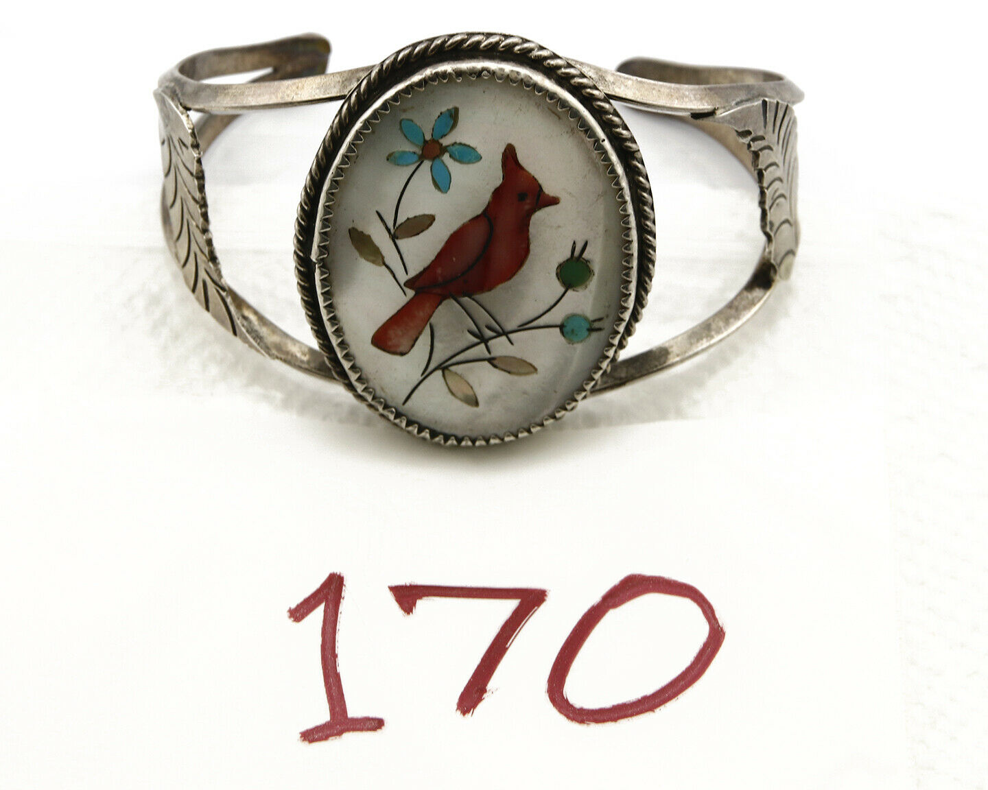 Navajo Natural Gemstone Bracelet 925 Silver Artist Native American Inlaid C.1975