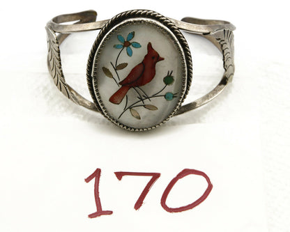 Navajo Natural Gemstone Bracelet 925 Silver Artist Native American Inlaid C.1975