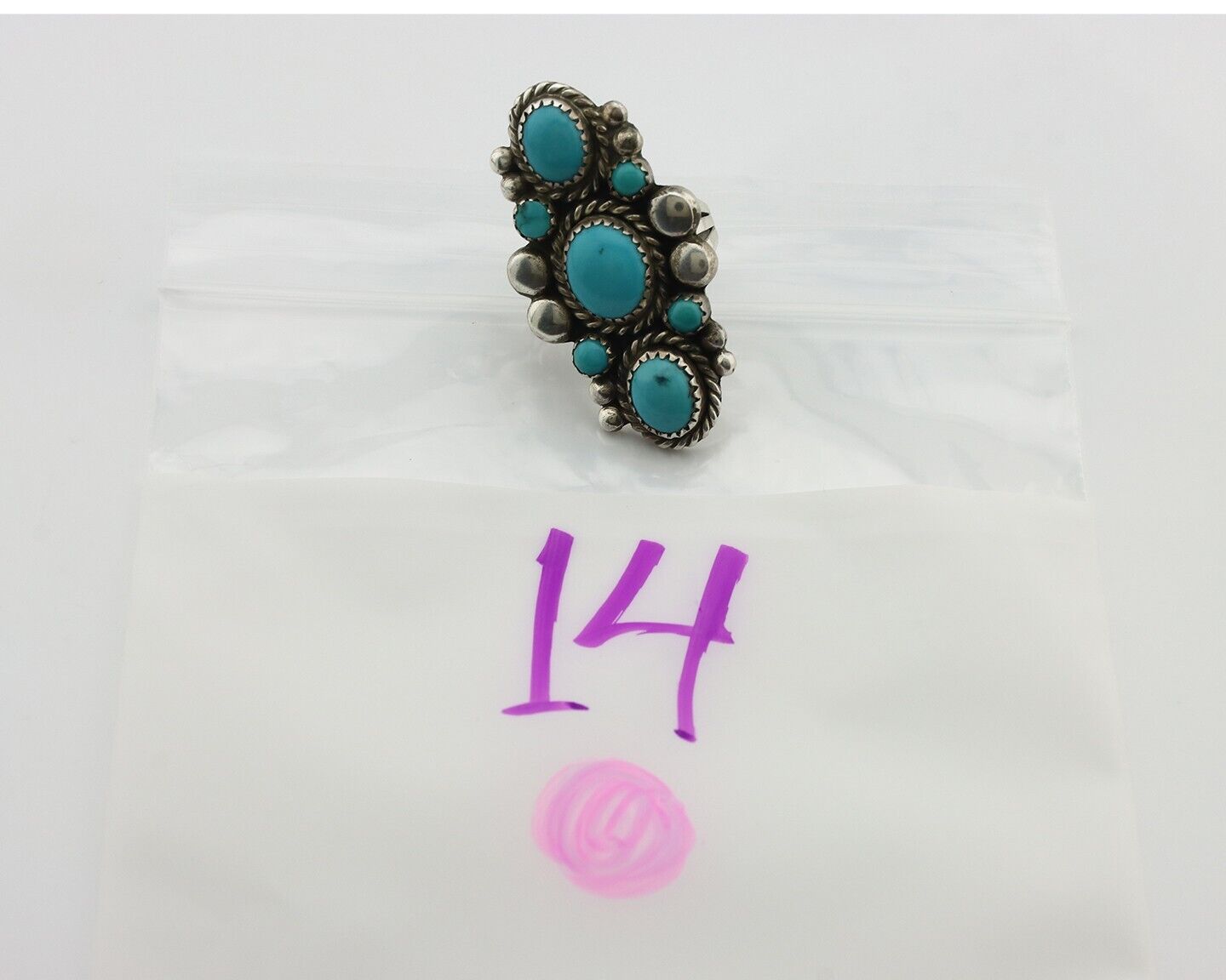 Navajo Ring 925 Silver Blue Turquoise Artist Signed M Charlie C.80's