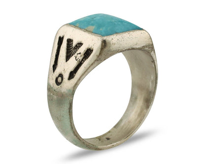 Navajo Ring 925 Silver Kingman Turquoise Signed Sun Bell Silver Company C.80's