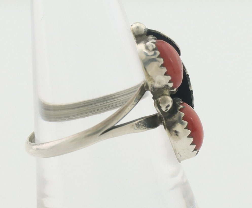 Navajo Handmade Ring 925 Silver Natural Mediterranean Coral Signed 88 C.80's