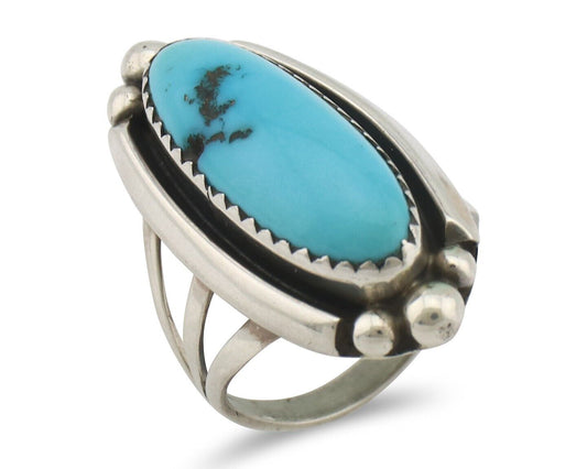 Navajo Ring .925 Silver Sleeping Beauty Turquoise Signed SkyStone Creations C80s