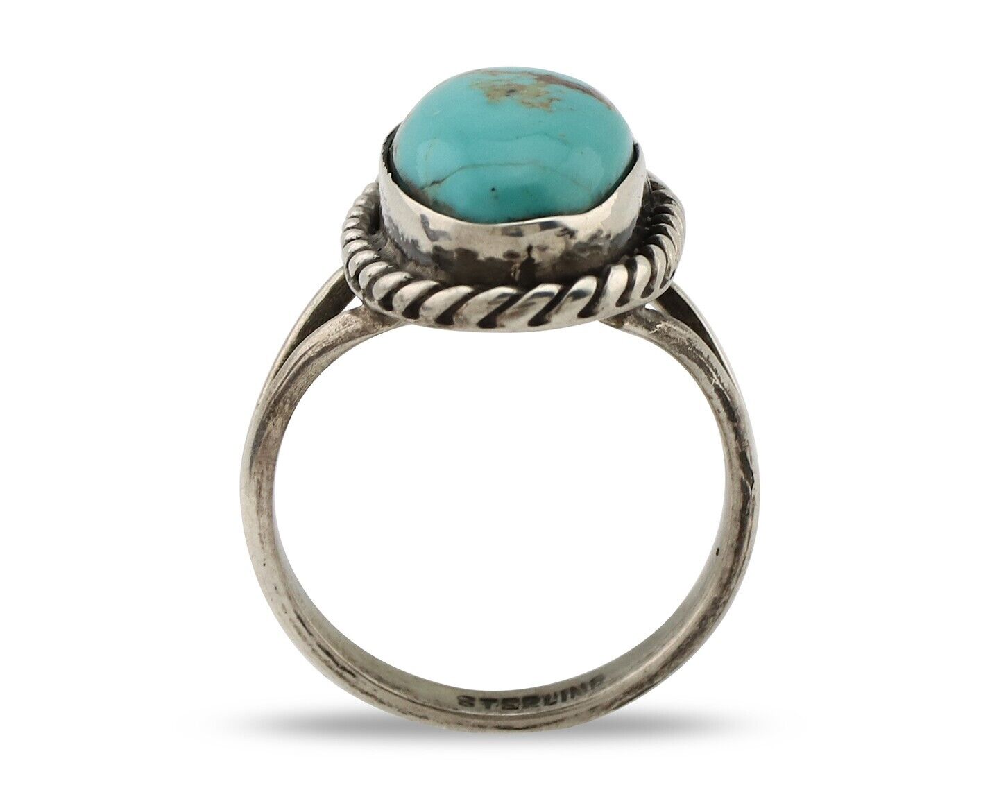Navajo Ring 925 Silver Kingman Turquoise Native American Artist C.80's