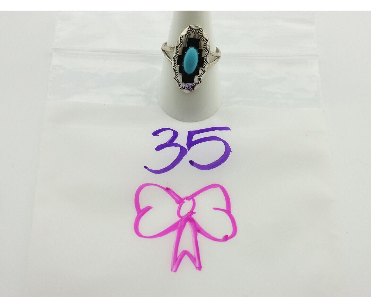 Navajo Ring .925 Silver Sleeping Beauty Turquoise Artist Signed P C.80's