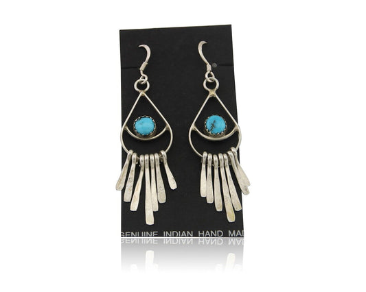 Navajo Dangle Earrings 925 Silver Natural Turquoise Artist Signed JB C.80's