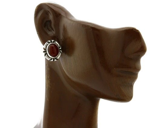 Navajo Hand Stamped Natural Mined Cornelian .925 SOLID Silver Stud Earrings