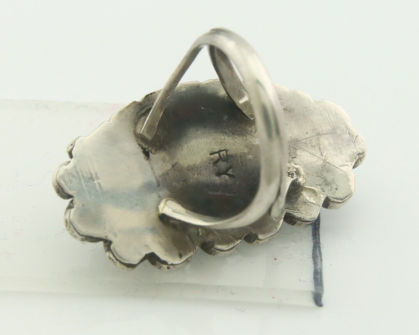 Navajo Ring 925 Sterling Blue Turquoise Artist Signed Richard Yazza C.80's