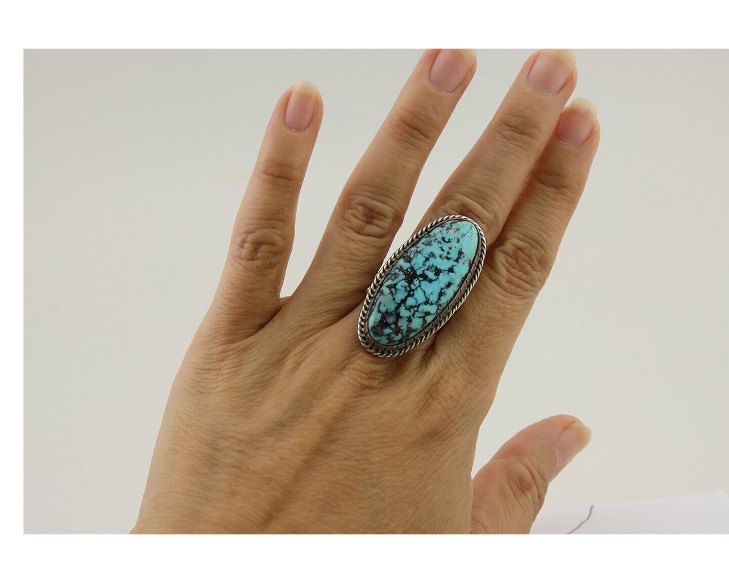 Navajo Ring 925 Silver Natural Blue Green Turquoise Fred Guerro C.80's