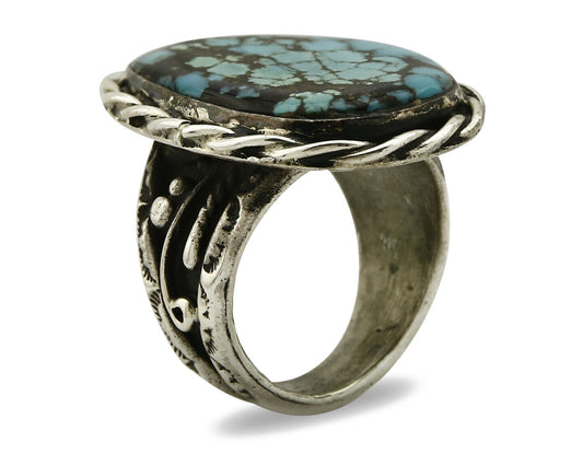Navajo Ring .925 SOLID Silver Kingman Turquoise Signed Ralph Pemberton C.1975