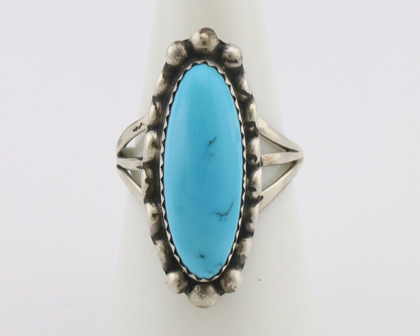 Navajo Ring .925 Silver Sleeping Beauty Turquoise Signed SkyStone Creations C80s