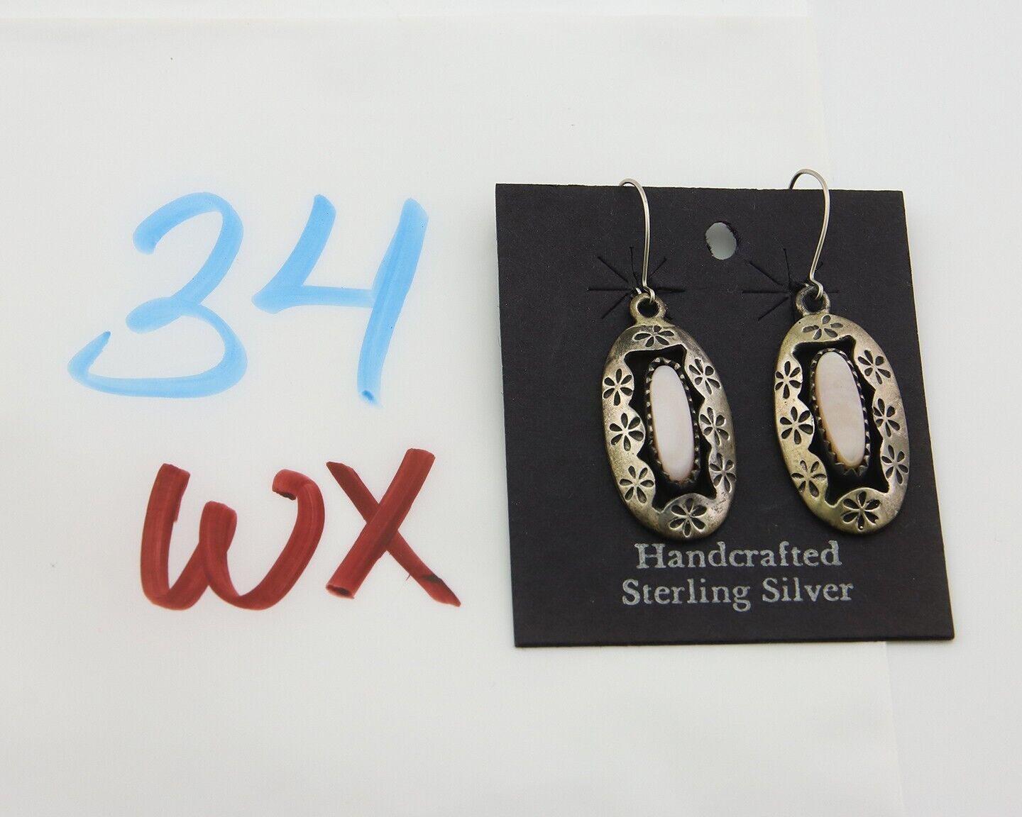 Navajo Earrings 925 Silver Handmade Natural Pink Mussel Native American Artist
