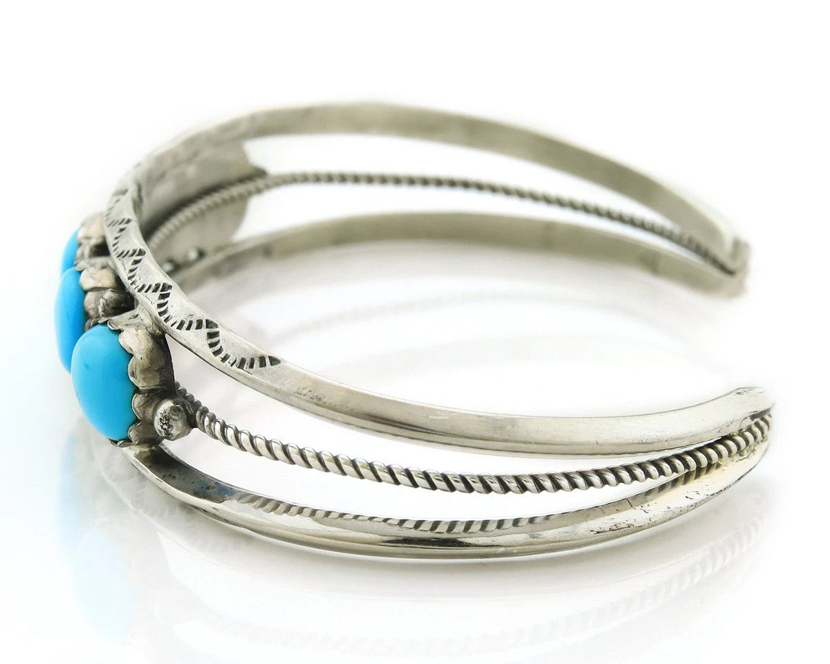 Navajo Cuff Bracelet 925 Sterling Silver Turquoise Handmade Vintage Signed R