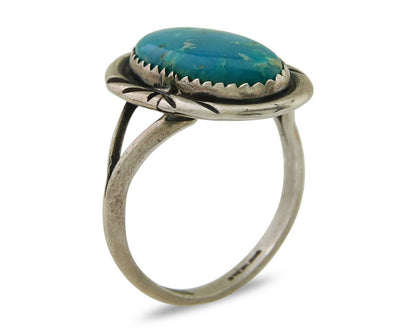 Navajo Ring 925 Sterling Silver Turquoise Artist Signed TALHAT C.80's