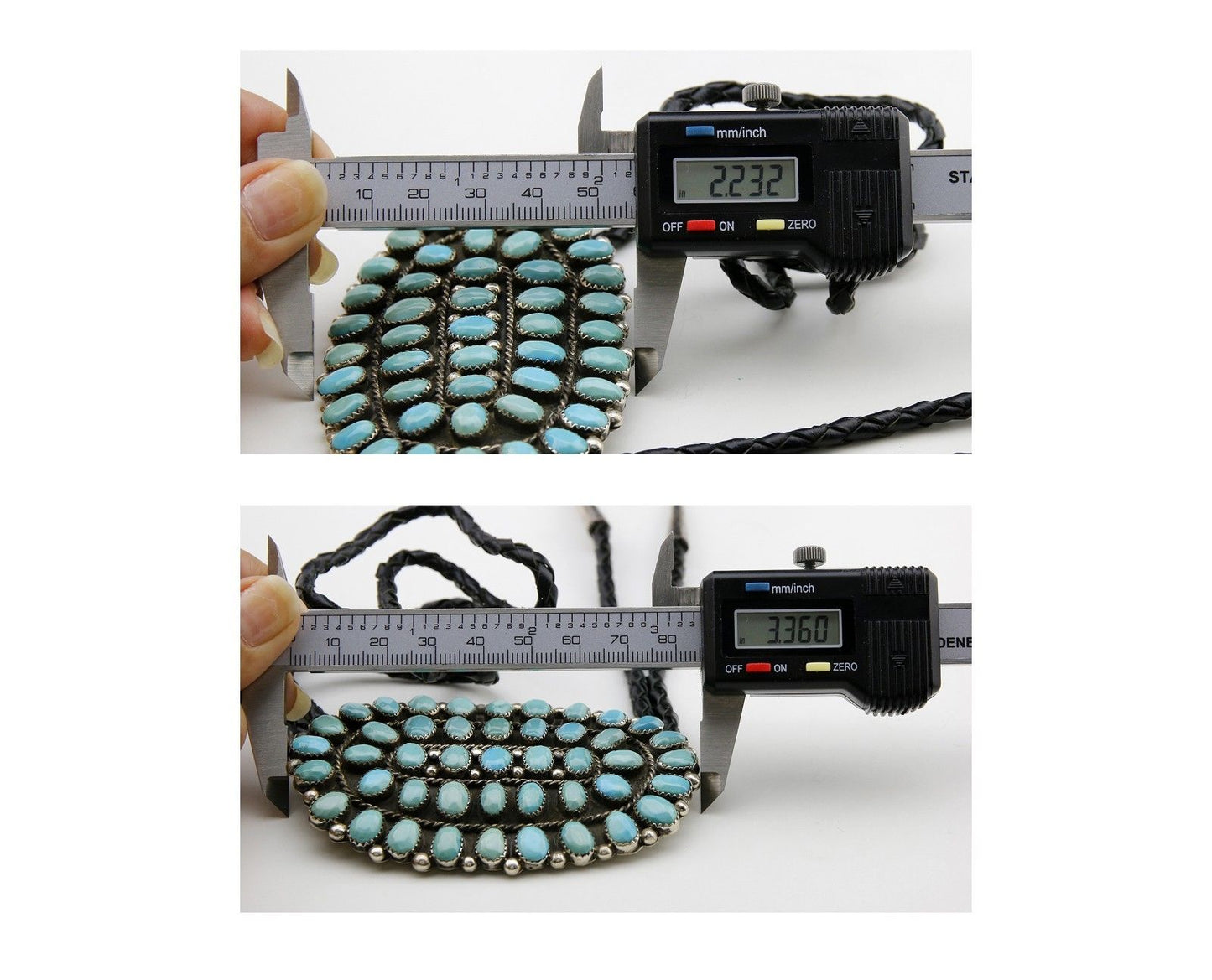 Zuni Handmade Hand Cut Natural Turquoise .925 SOLID Silver Bolo Tie