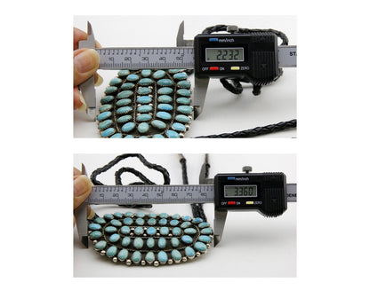 Zuni Handmade Hand Cut Natural Turquoise .925 SOLID Silver Bolo Tie