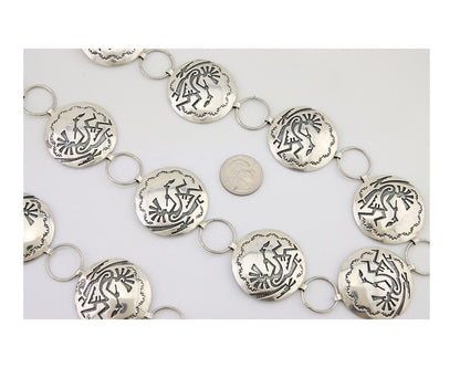 Navajo Kokopelli Concho Belt in Solid 925 Sterling Silver 35 inches