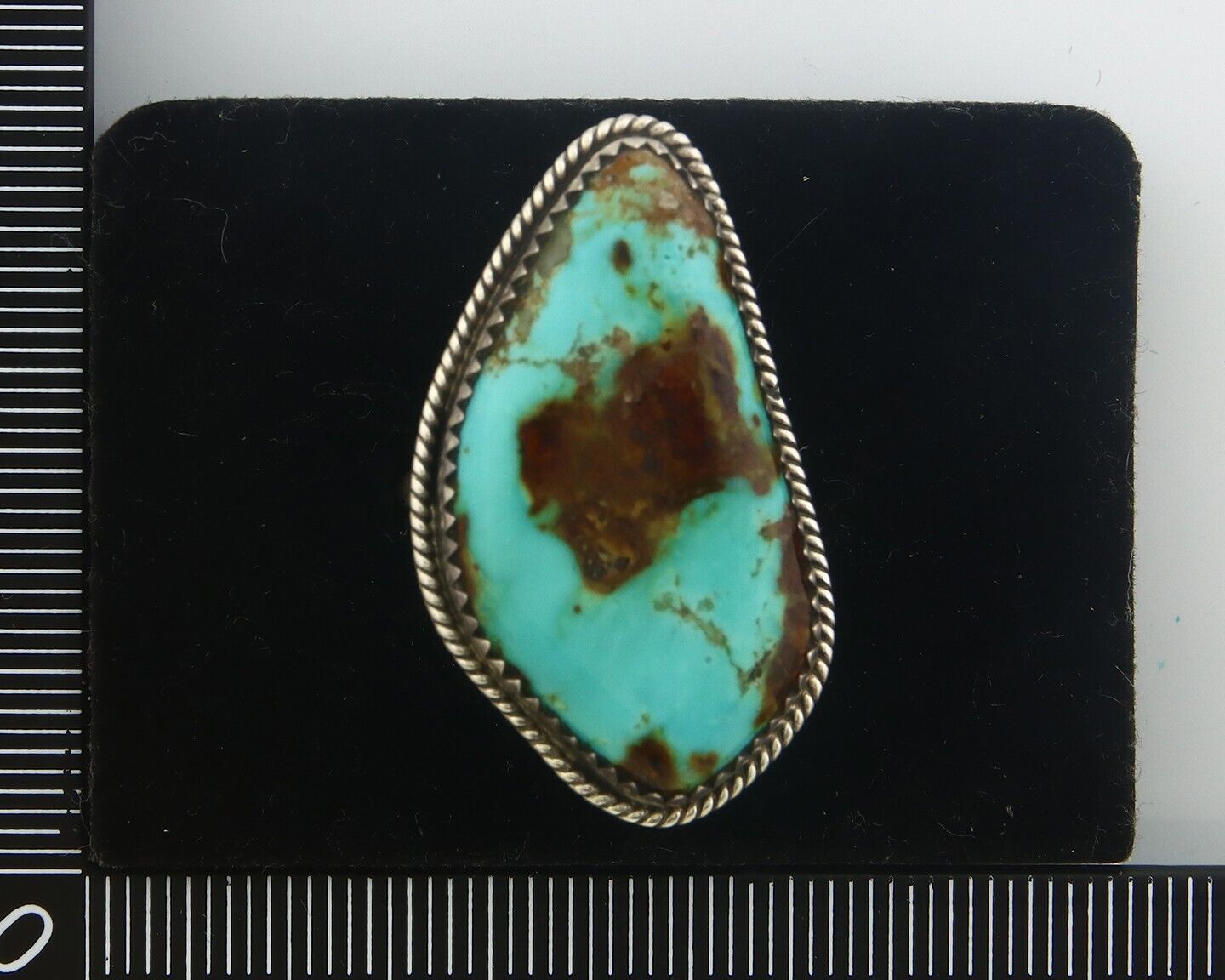 Navajo Ring 925 Sterling Turquoise Handmade Native Artist C.80's Size 7.0