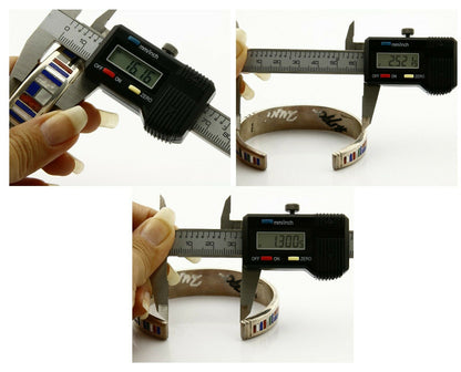 Early Artist David Freeland Inlaid Natural Gemstone .925 SOLID Silver Cuff