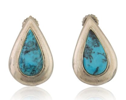 Navajo Dangle Earrings 925 Silver Natural Turquoise Signed Thomas Charay C.1988