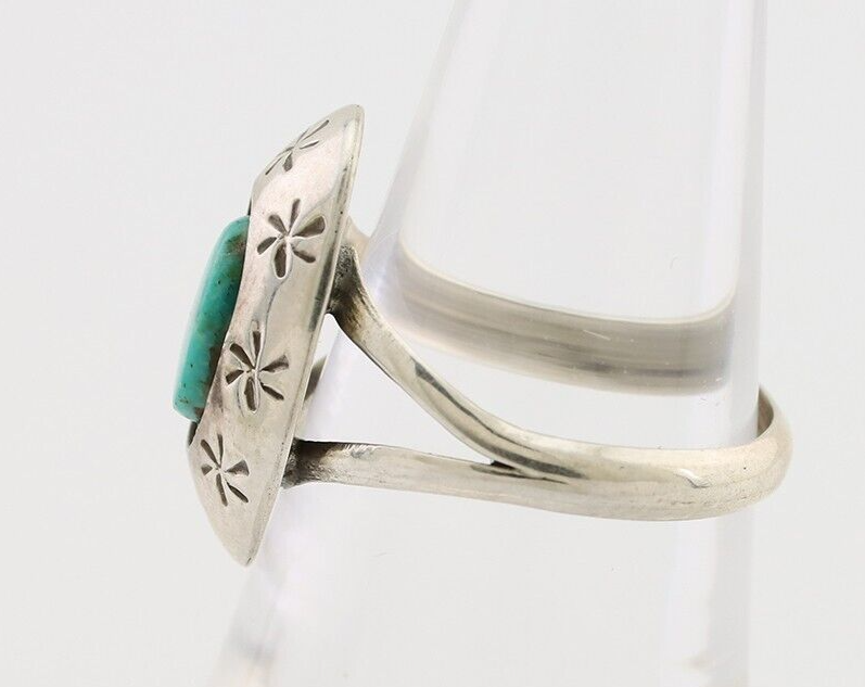 Navajo Ring 925 Silver Kingman Turquoise Native American Artist C.80's