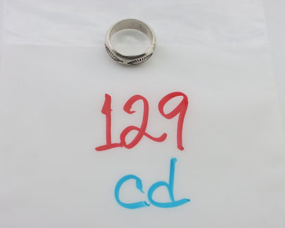 Navajo Hand Stamped Band 925 Silver 6.0 mm Signed Larry Chavez Size 5.25 C.80's