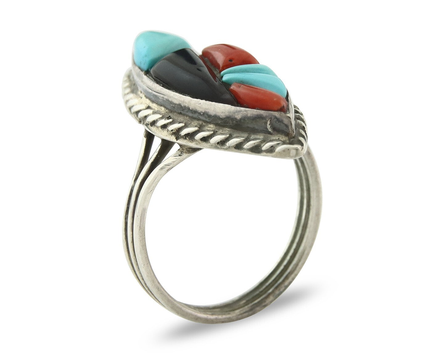 Vintage Zuni Ring 925 Sterling Silver Gemstone Signed R & GT Size 6.0