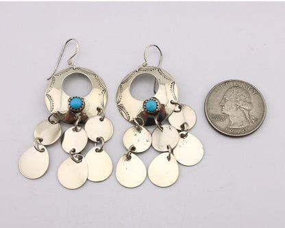 Navajo Dangle Handmade Earrings 925 Silver Blue Turquoise Native Artist C.80's