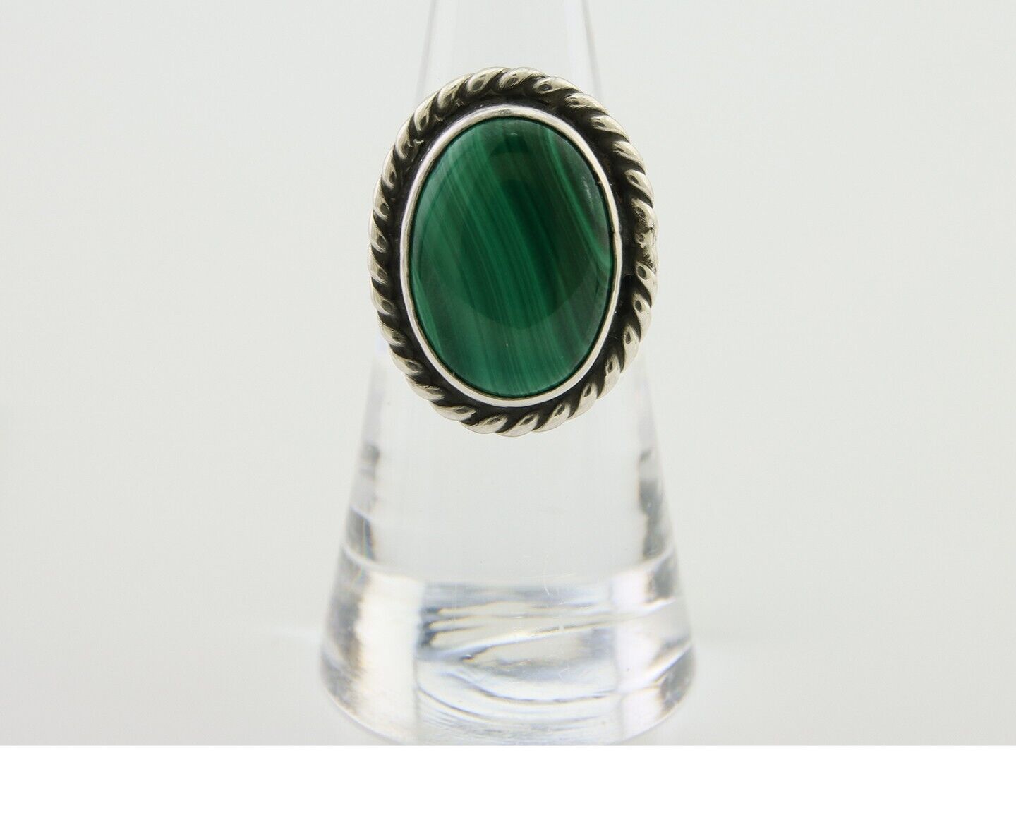 Navajo Ring 925 Silver Natural Malachite Native American Artist C.80's
