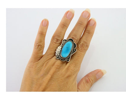 Navajo Ring 925 Sterling Blue Turquoise Native American Artist C.80's