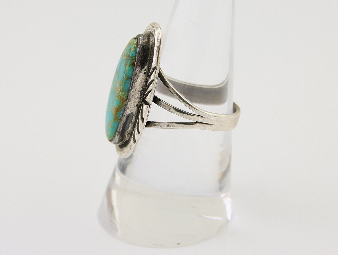 Navajo Ring 925 Silver Nevada Blue Turquoise Signed MC C.80's