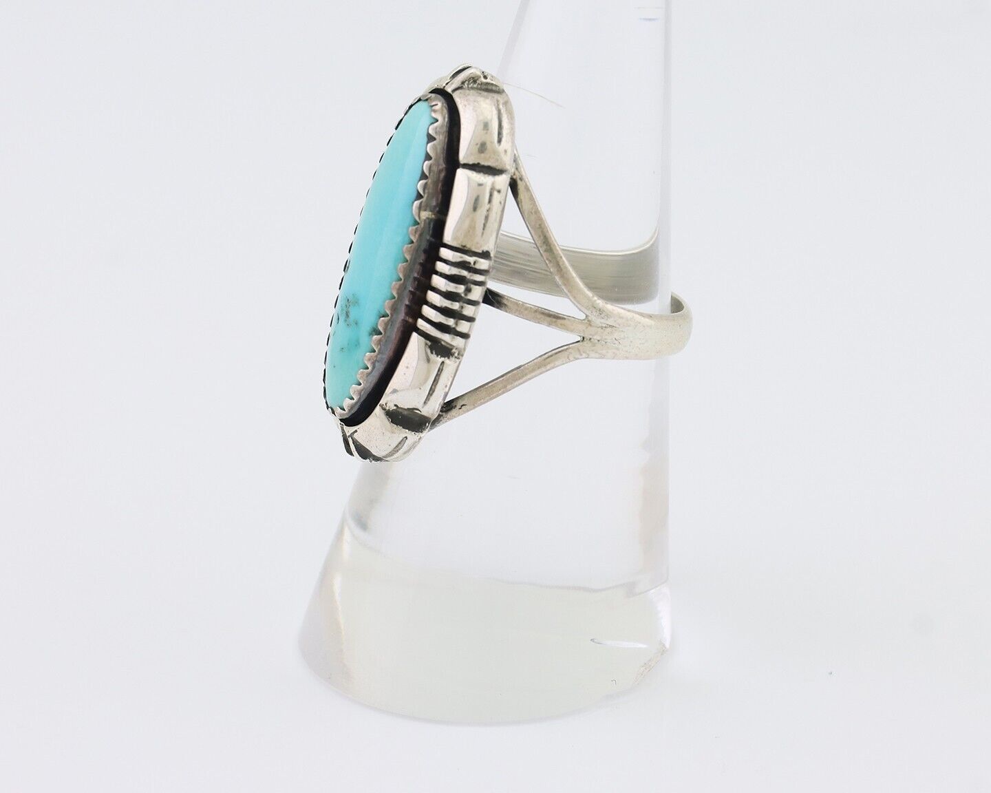 Navajo Ring 925 Silver Natural Turquoise Signed L Yazzie Size 7.0 C.80's