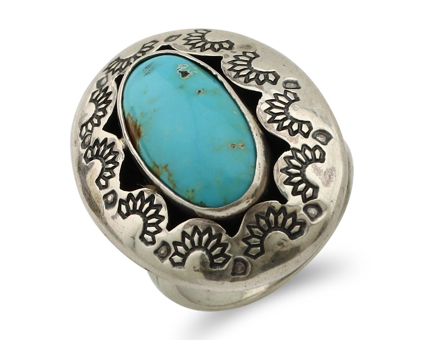 Navajo Ring 925 Silver Natural Blue Turquoise Signed M Montoya C.80's
