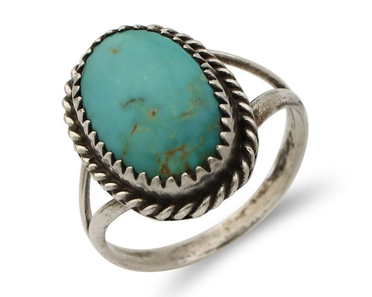 Navajo Ring 925 Silver Kingman Turquoise Native American Artist C.80's