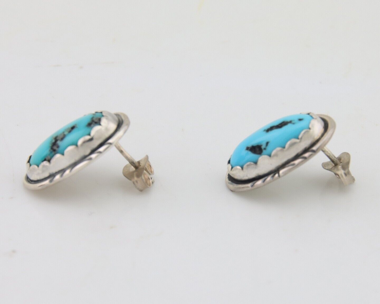 Navajo Earrings 925 Blue Morenci Turquoise Native American Artist C.80's