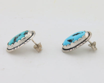 Navajo Earrings 925 Blue Morenci Turquoise Native American Artist C.80's