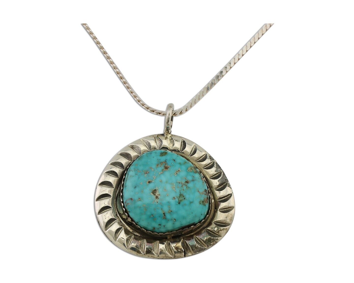 Navajo Pendant 925 Silver Natural Blue Turquoise Artist Signed Yazzie C.80's