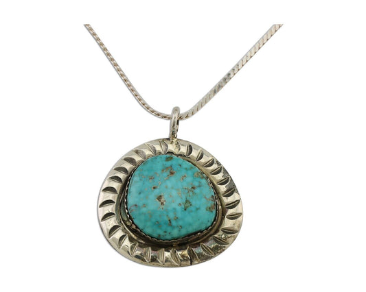 Navajo Pendant 925 Silver Natural Blue Turquoise Artist Signed Yazzie C.80's