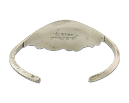 Navajo Bracelet 925 Silver Coral & Turquoise Cuff Signed Justin Morris C.80's