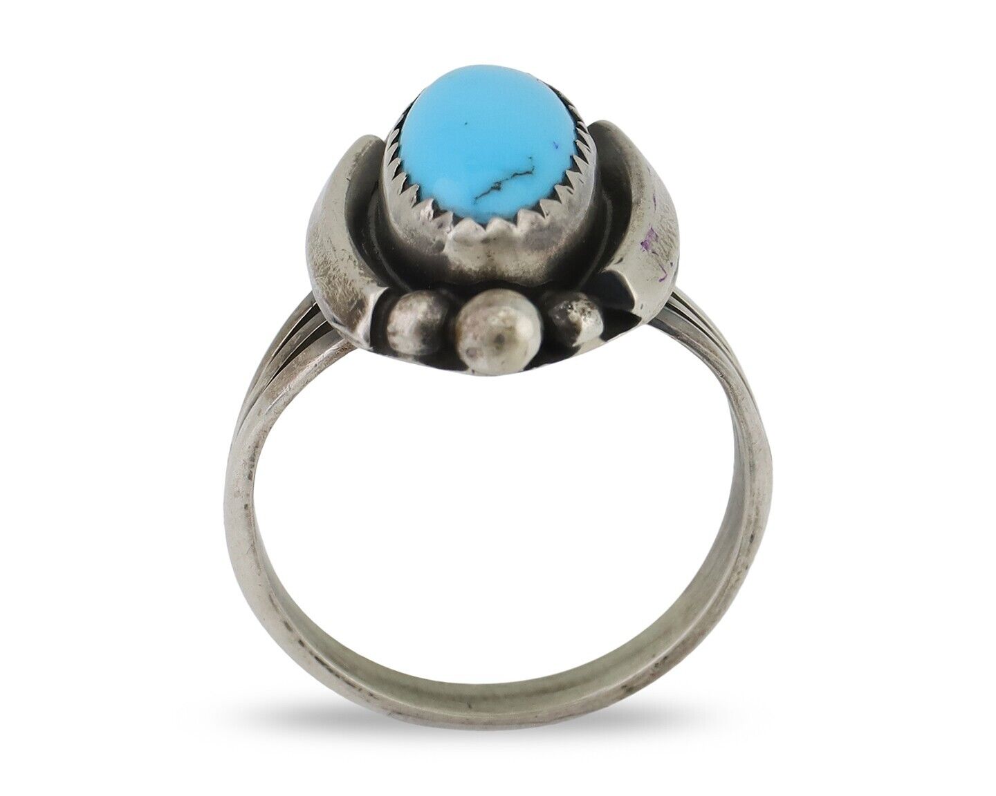 Navajo Ring 925 Silver Sleeping Beauty Turquoise Artist Signed SC C.80's