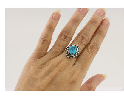 Navajo Ring 925 Silver Sleeping Beauty Turquoise Artist Signed SC C.80's