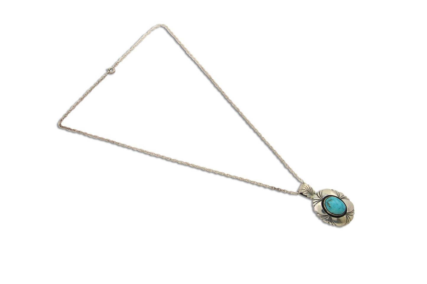 Navajo Necklace 925 Silver Natural Turquoise Artist Signed Kee C.80's