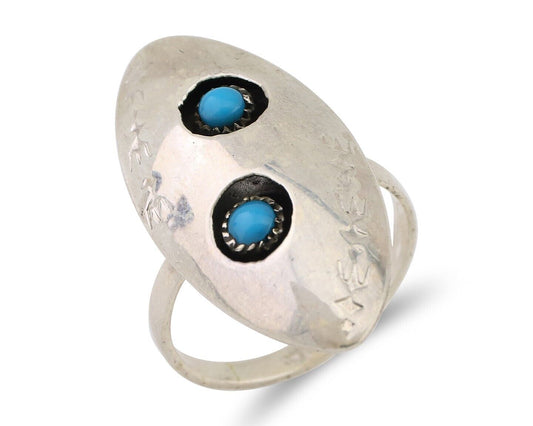 Navajo Ring 925 Silver Natural Blue Turquoise Native American Artist C.80's