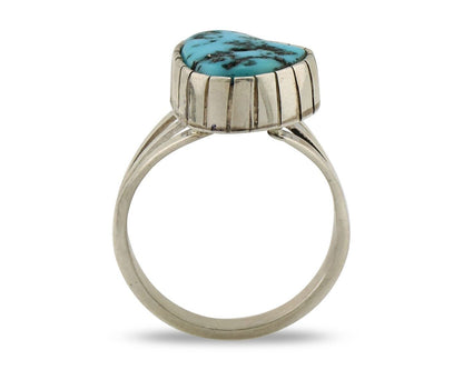Navajo Ring 925 Silver Sleeping Beauty Turquoise Artist Signed SS C.80's