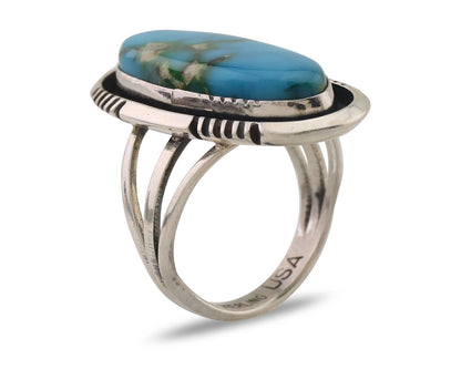 Navajo Ring 925 Silver Natural Blue Turquoise Signed USA C.80's
