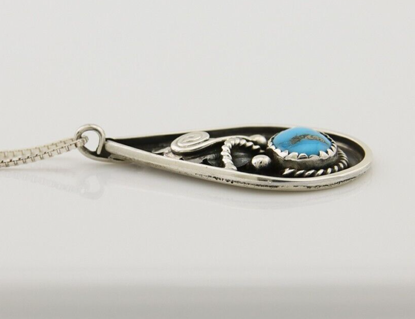 Navajo Necklace 925 Silver Natural Turquoise Artist Signed Jason Bahe C.80's