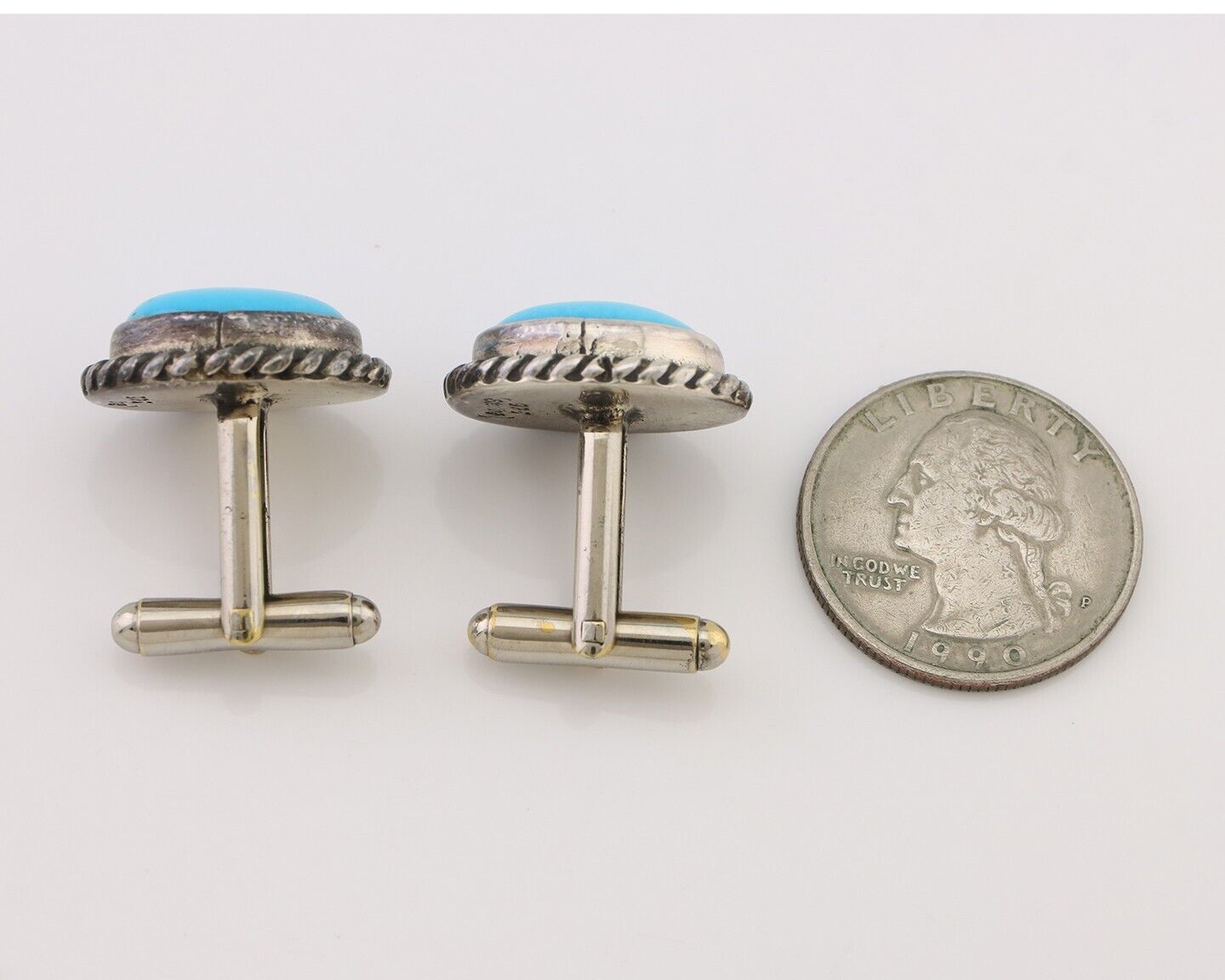 Navajo Cufflinks 925 Silver Native American Natural Turquoise C.80's